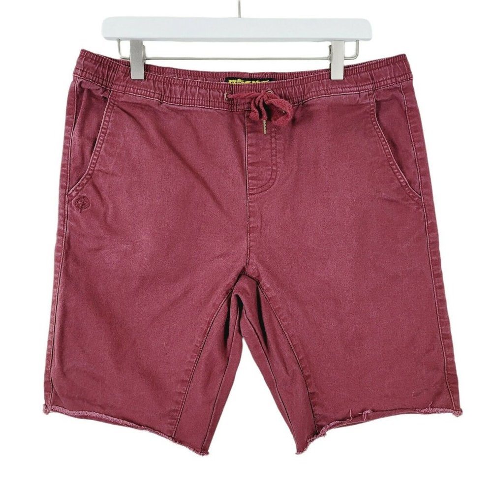 CRASH Men's Twill Jogger Shorts Sz XL Elastic Waist Drop Crotch Burgundy TILLY'S